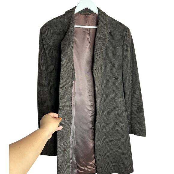 IKE Behar 100% Wool Charcoal Espresso Plaid Made in Canada Men's Coat Size 42 R - Picture 2 of 10